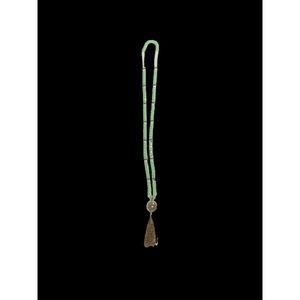 Vintage Semiprecious Stone Beaded Necklace Pendant Tassel Green Faceted 15”